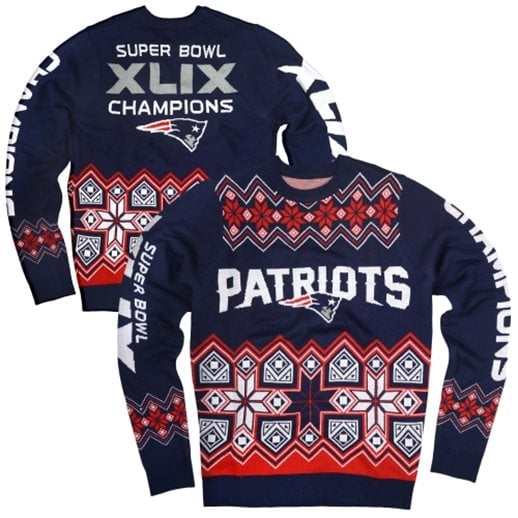 New England Patriots Navy Blue Super Bowl XLIX Champions Knit Crew Neck Sweater