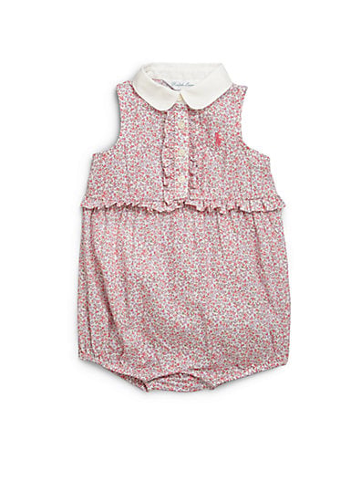 Ralph Lauren Infant's Pintucked Floral Shortall in Pink