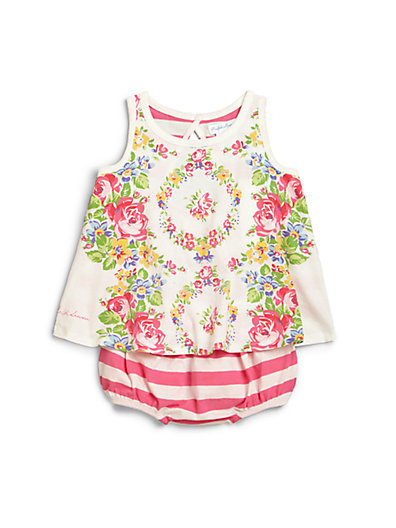 Ralph Lauren Infant's Floral Print Two-Piece Tank Top & Ruffled Striped Bloomers Set in Deckwash White Multi