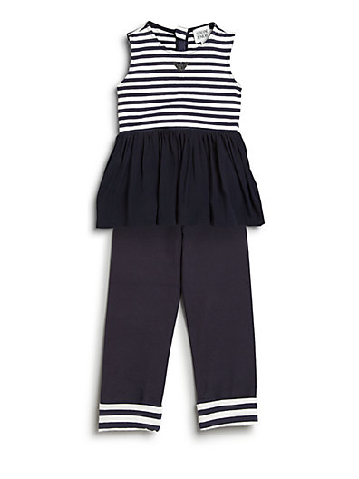 Armani Junior Toddler's & Little Girl's Two-Piece Striped Peplum Top & Pants Set in Navy Blue