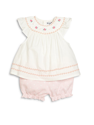 Hartstrings Infant's Two-Piece Floral-Embroidered Top & Bloomers Set with Embroidered Roses