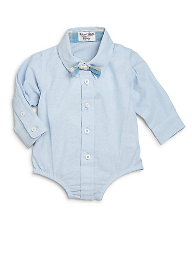 Hartstrings Infant's Oxford Bodysuit with Bow Tie in Blue