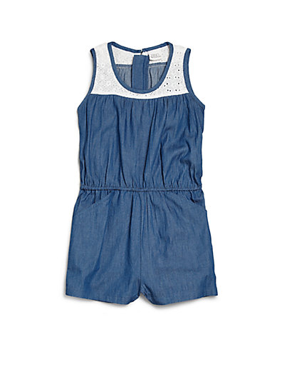 Egg Baby Toddler's & Little Girl's Eyelet Chambray Romper 0400086868474 in Blue