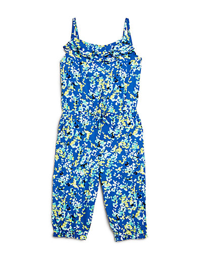 DKNY Toddler Girl's Sunday Brunch Jumpsuit in Abstract Floral Print Color: Blue Sea 0400086889584 in 