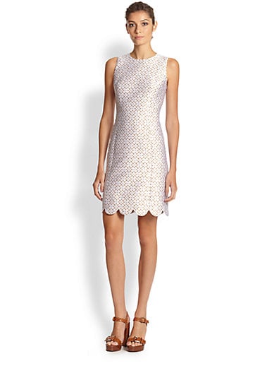 Michael Kors Eyelet Jacquard Scalloped-Hem Dress in White/Nude
