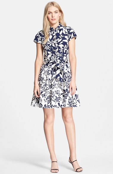 Diane von Furstenberg 'Scarlet' Mixed Print Cotton Faux Wrap Shirtdress in Flower Midnight