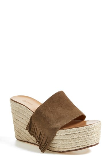 Chloé 'Eliza' Platform Fringe Wedge Sandals (Women) in Tan