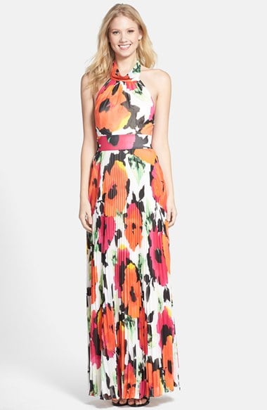 Eliza J Flower Print Chiffon Halter Dress
