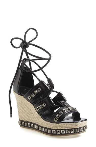 Alexander McQueen Studded Leather Wedge Sandal (Women) in Black and Silver