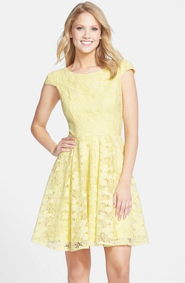 Betsey Johnson Lace Fit & Flare Dress in Daffodil Yellow