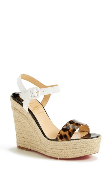Christian Louboutin 'Spachica' Espadrille Wedges in Leopard/Multi/White