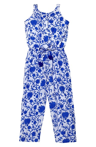 MASALABABY 'Pondi' Floral Print Sleeveless Jumper (Toddler Girls, Little Girls & Big Girls) in Blue