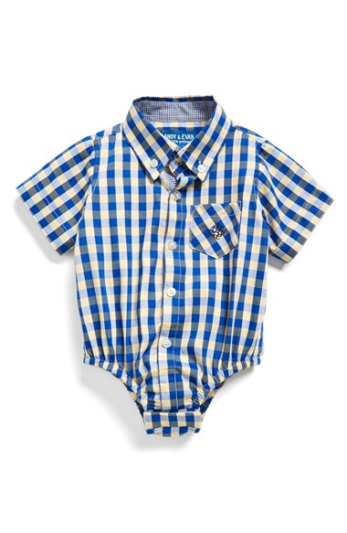 Andy & Evan Check Print Bodysuit (Baby Boys) in Yellow and Blue