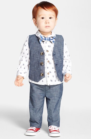 Nordstrom Baby Chambray Vest & Pants (Baby Boys) in Blue Chambray