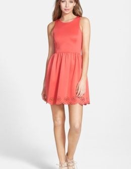 Frenchi Laser Cut Skater Dress in Pink Shell