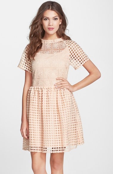 Elliatt 'Frame' Mixed Grid Lace Fit & Flare Dress in Peach
