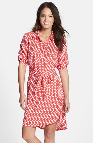 Laundry by Shelli Segal Print Twill Shirtdress (Regular & Petite) in Hibiscus Multi
