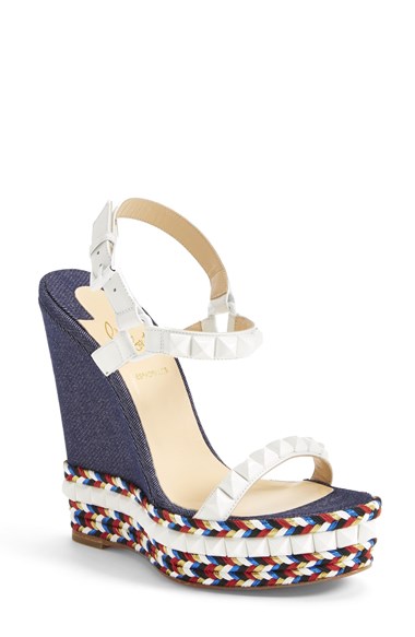 Christian Louboutin Denim 'Cataclou' Wedge Sandal in White/Blue