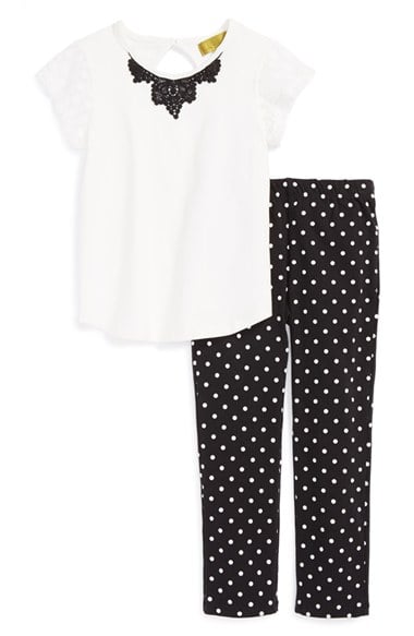 Nicole Miller Crochet Tunic & Black and White Polka Dot Leggings (Toddler Girls & Little Girls)