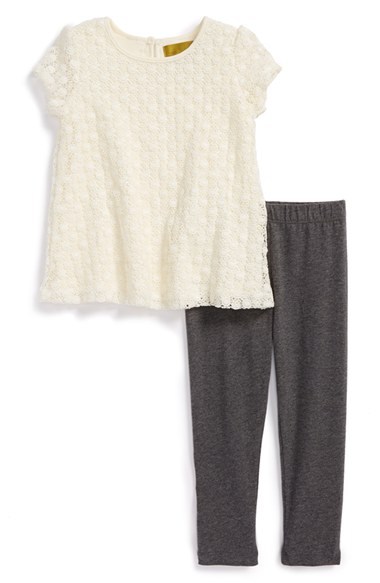 Nicole Miller Crochet Tunic & Light Heather Grey Leggings (Toddler Girls) 