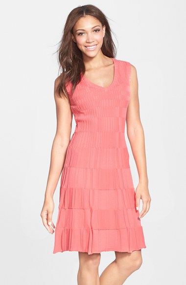 Marc New York by Andrew Marc Textured Knit Fit & Flare Dress in Tulip