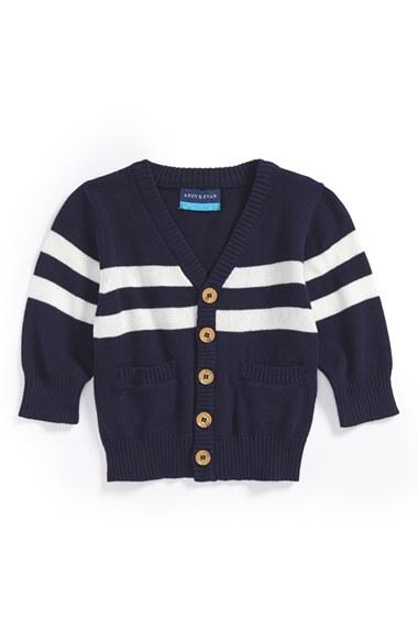 Andy & Evan 'Fred' Stripe Button Cardigan (Baby Boys) in Navy Blue and White
