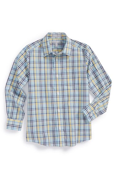 Nordstrom Plaid Slub Cotton Dress Shirt (Toddler Boys 2T, 3T; & Little Boys) in Navy Eclipse - Yellow Plaid