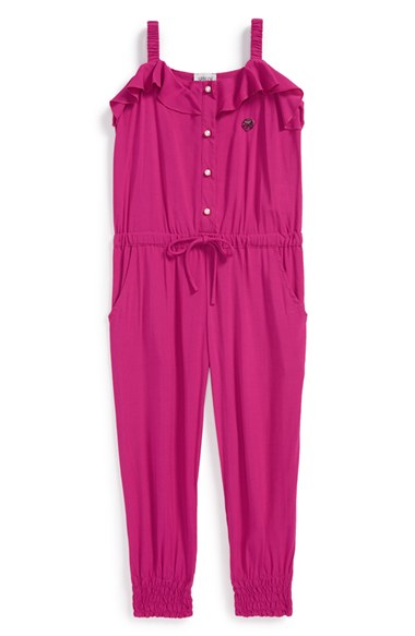 Armani Junior Sleeveless Ruffle Romper (Toddler Girls) in Fuchsia