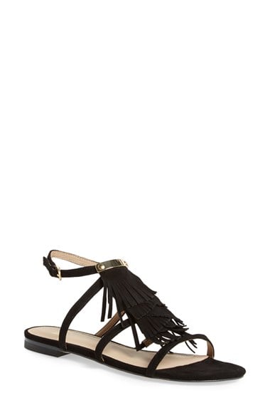 MARC FISHER LTD 'Candice' Fringe Suede Sandal (Women) in Black