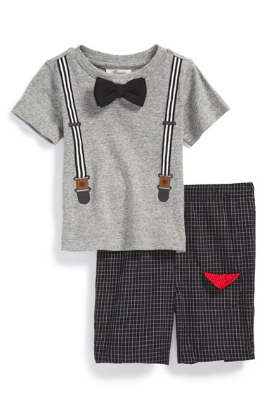 Miniclasix 'Bow Tie' T-Shirt & Shorts (Baby Boys)