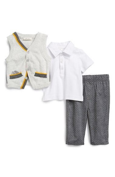 Miniclasix Vest, Polo Shirt & Pants (Baby Boys) in White and Grey