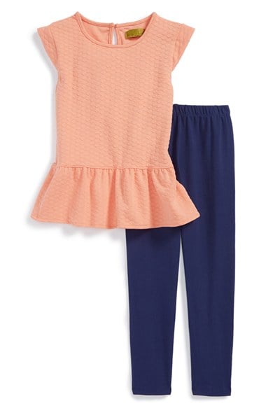 Nicole Miller Textured Peplum Top & Leggings (Toddler Girls & Little Girls) in Fusion Coral