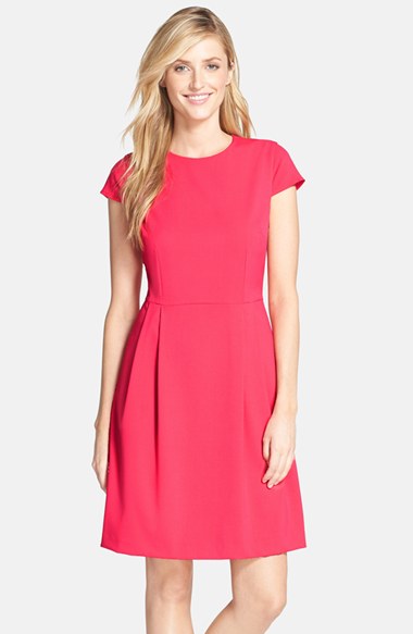 Marc New York by Andrew Marc Stretch Fit & Flare Dress (with Cap sleeves) in Raspberry