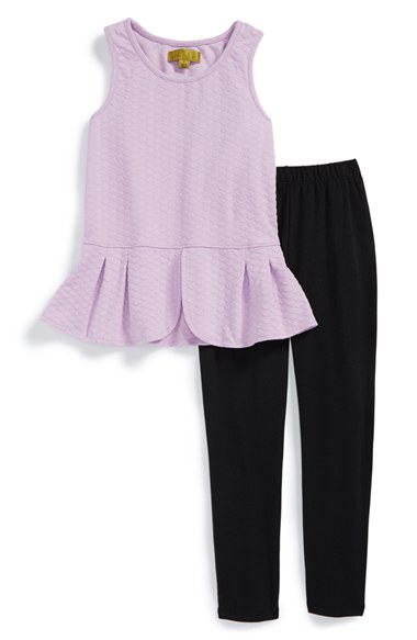 Nicole Miller Textured Peplum Top & Leggings (Toddler Girls & Little Girls) in Orchid Bloom