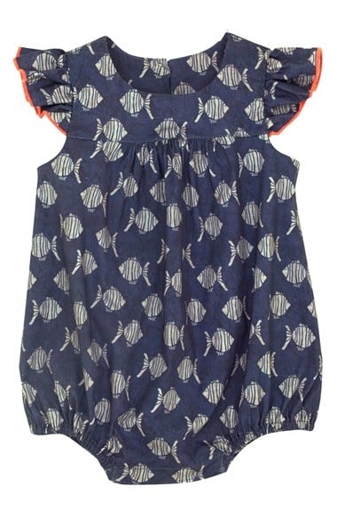 Margherita Flutter Sleeve Romper (Baby Girls) in Blue Fish Print Nordstrom
