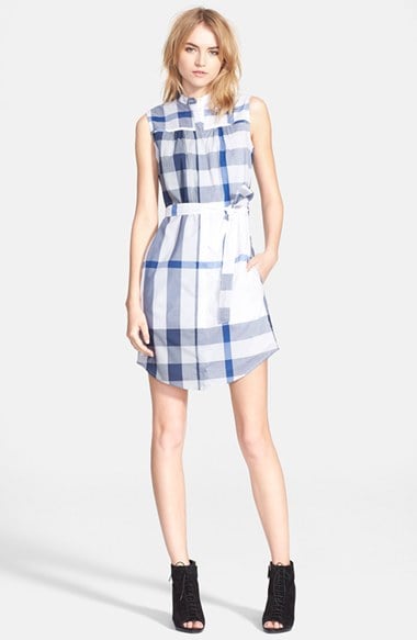Burberry Brit 'Margaux' Check Print Sleeveless Cotton Voile Shirtdress in Lupin