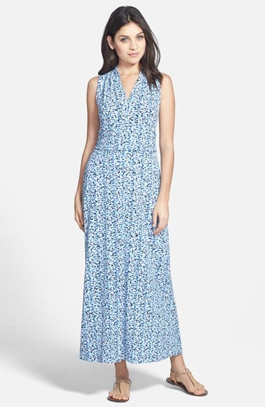 Vince Camuto 'Sorbet Dabs' Print Cutaway Shoulder Jersey Maxi Dress in Dazzle Blue