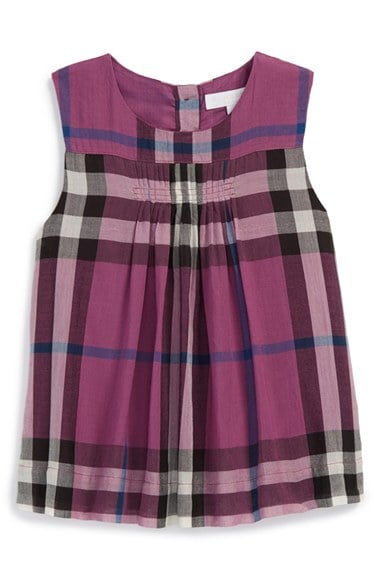 Burberry 'Seran' Pleat Detail Check Cotton Top (Toddler Girls) in Magenta Pink