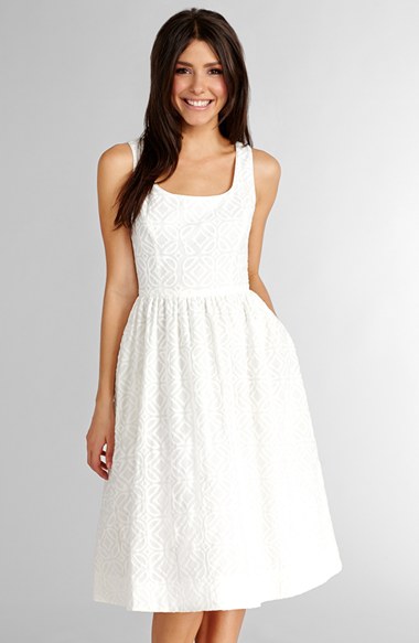 Donna Morgan Jacquard Fit & Flare Dress in White