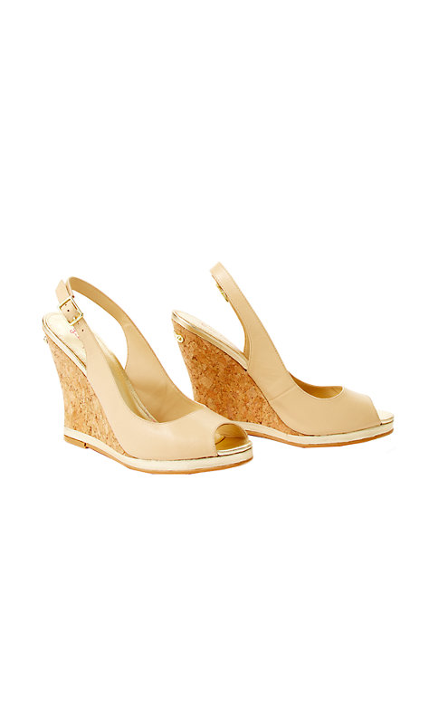 Lilly Pulitzer KRISTIN LEATHER CORK WEDGE SANDALS in Natural