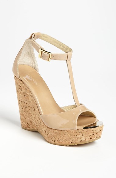 Jimmy Choo 'Pela' Cork Wedge Sandal in Nude