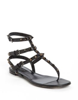 Valentino 'Noir Rockstud' Thong Sandal in Black