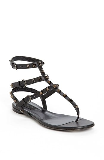 Valentino 'Noir Rockstud' Thong Sandal in Black