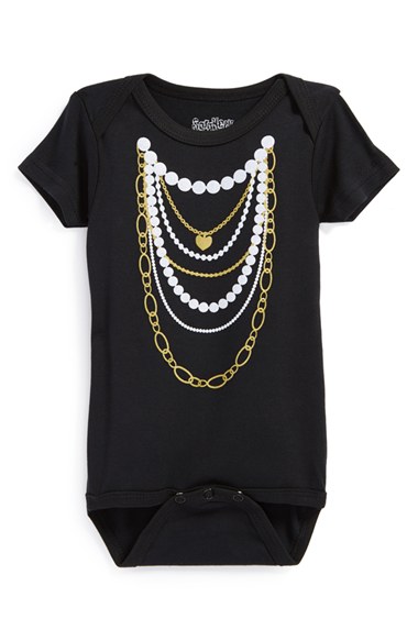 Sara Kety Baby & Kids 'Gold 'n Pearls' Short Sleeve Bodysuit (Baby Girls) in Black
