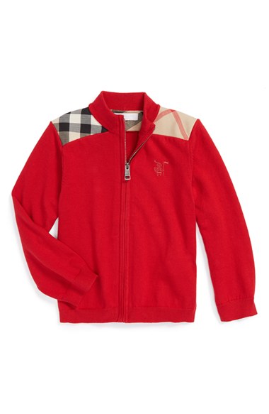 Burberry Full Zip Cardigan (Baby Boys) in Military Red. Nordstrom
