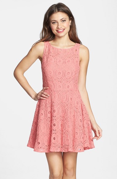 BB Dakota 'Renley' Lace Fit & Flare Dress (Nordstrom Exclusive) in Pink Shell (also in various colors)