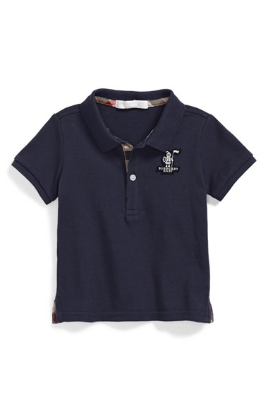 Burberry 'Palmer' Piqué Polo (Baby Boys) in True Navy Blue