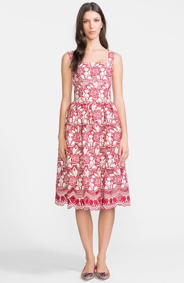 Dolce & Gabbana Embroidered Eyelet Fit & Flare Dress in Red/White