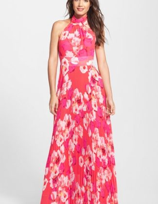 Eliza J Print Chiffon Maxi Dress in Coral