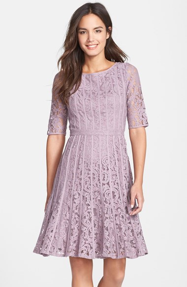 Adrianna Papell Lace Fit & Flare Dress (Regular & Petite) in Light Dove
